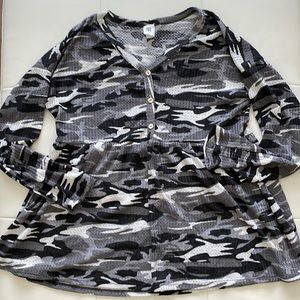 NEVER WORN WITH TAG ON Sew in Love Faux Henley Camo Peplum Waffle Knit top